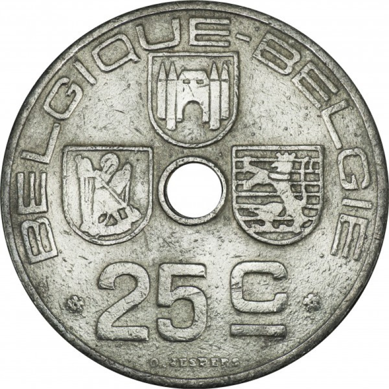 25 сантимів. 1943 рік, Бельгія. (BELGIQUE - BELGIE) 25 сантимів. 1943 рік, Бельгія. (BELGIQUE - BELGIE)