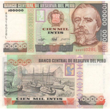 Перу / Peru 100000 Intis 1989 Pick 145 UNC