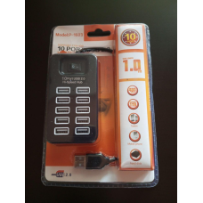USB HUB на 10 портов USB 2.0, с выключателем, активный (в блистере)