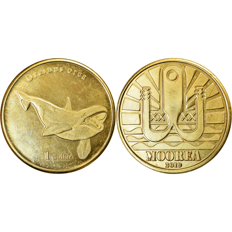 Coin, French Polynesia, Dollar, 2019, Moorea - Orque, Coin, French Polynesia, Dollar, 2019, Moorea - Orque,