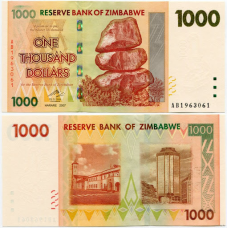 Зімбабве Зимбабве 1000 доларів 2007р UNC P-71