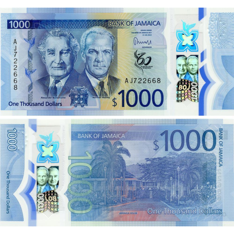 Ямайка 1000 доларів 2022р UNC Р-99 полімер “60 років Ямайці“ Ямайка 1000 доларів 2022р UNC Р-99 полімер “60 років Ямайці“