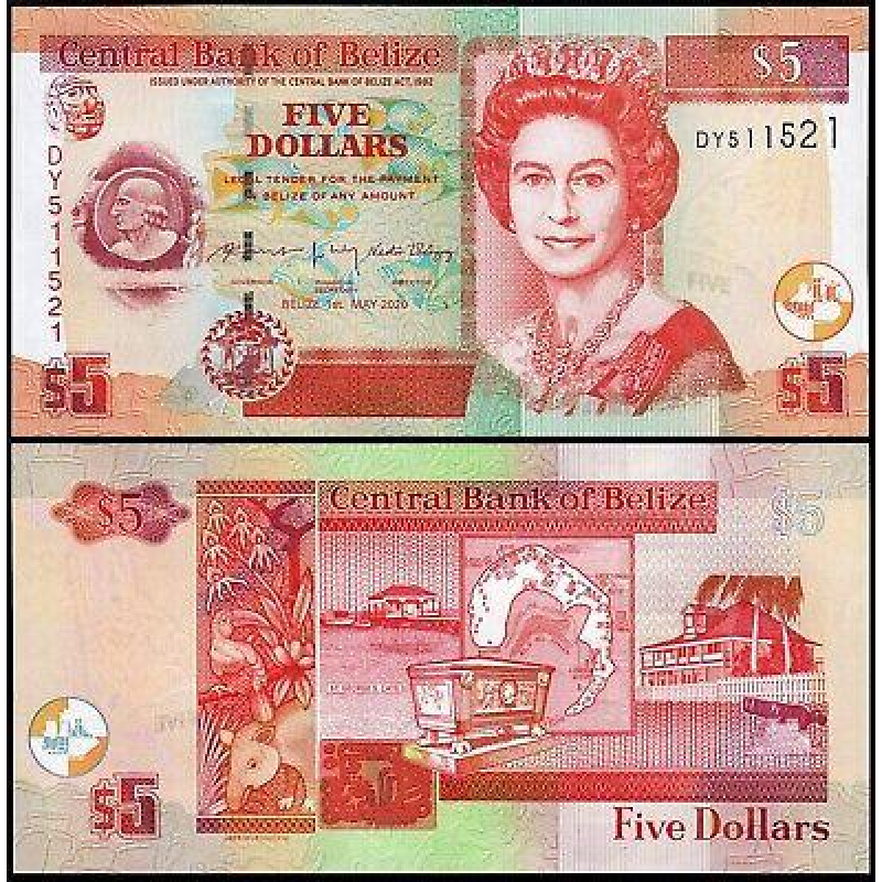 Беліз Белиз 5 доларів 2020р UNC Р-67h Беліз Белиз 5 доларів 2020р UNC Р-67h