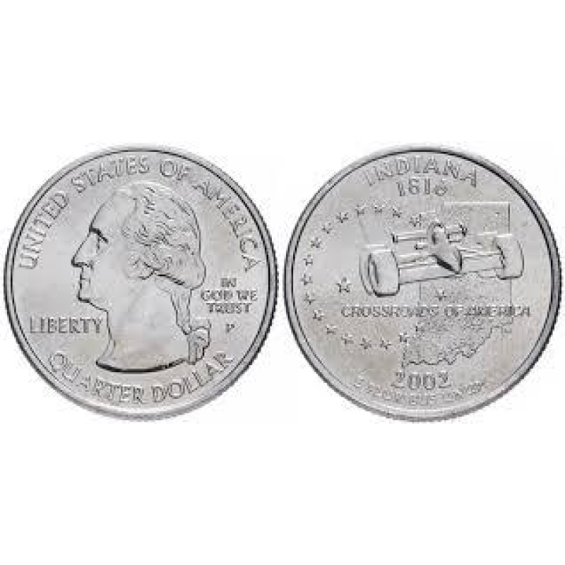 США 25 млн (квотер) 2002 Р «Штати та території - Індіана» США 25 млн (квотер) 2002 Р «Штати та території - Індіана»