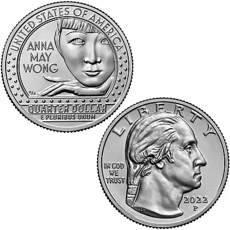 США 25 млн 2022 Жінки, Анна Мей Вонг, Anna May Wong двора 5 монета США 25 млн 2022 Жінки, Анна Мей Вонг, Anna May Wong двора 5 монета