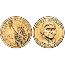 США 1$ 2007 г 3 президент — Томас Джеферсон (1801-1809