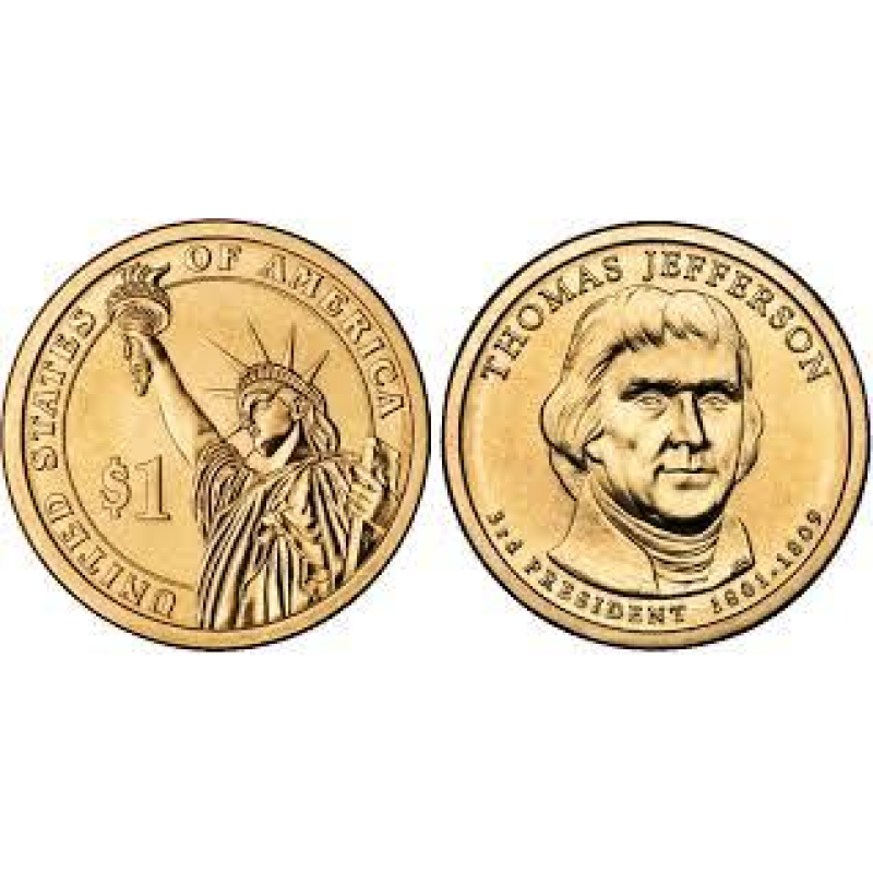 США 1$ 2007 г 3 президент — Томас Джеферсон (1801-1809