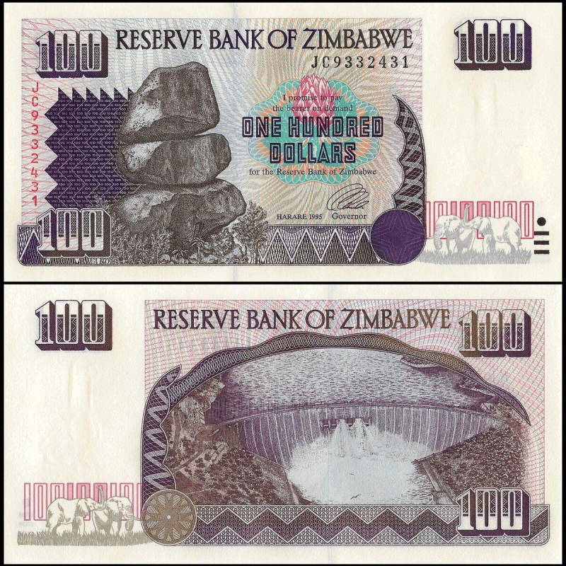 Ею/Zimbabwe 100 Dollars 1995 Pick 9 UNC