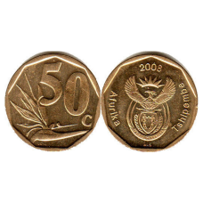 Монета 50 центов. 2000-2018 год, ЮАР.