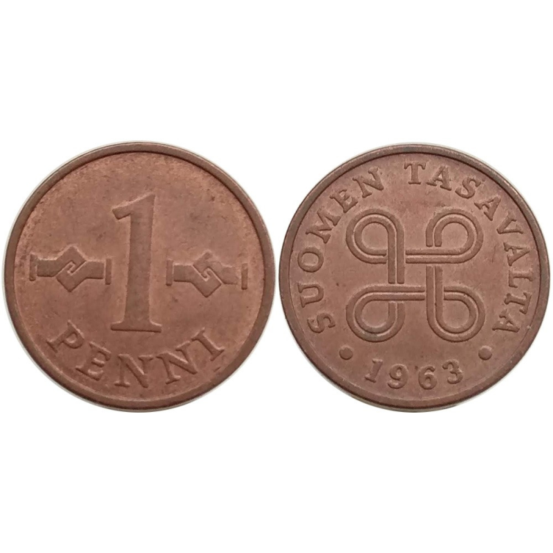 1 пенні 1963,68 Фінляндія (мідь) 1 пенні 1963,68 Фінляндія (мідь)