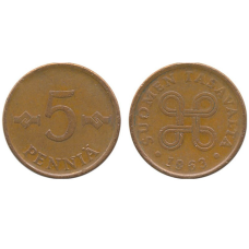5 пенни 1963,72 Финляндия (медь)