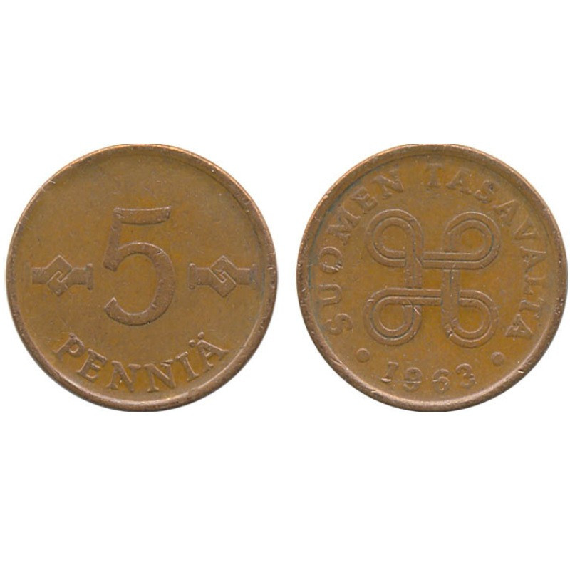 5 пенни 1963,72 Финляндия (медь)