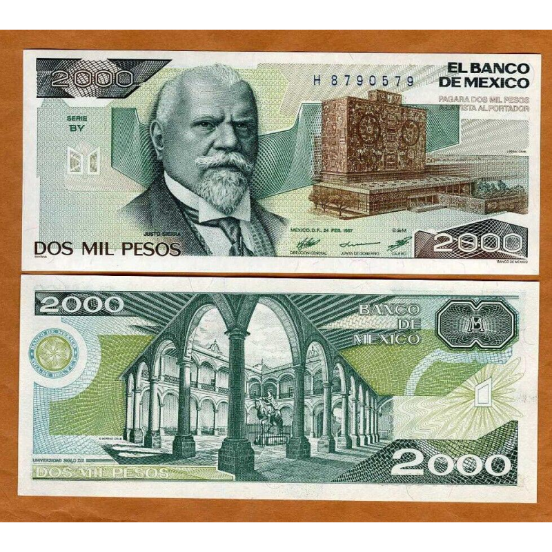 Мексика/Mexico 2000 Pesos 1989 Pick 86 UNC Мексика/Mexico 2000 Pesos 1989 Pick 86 UNC