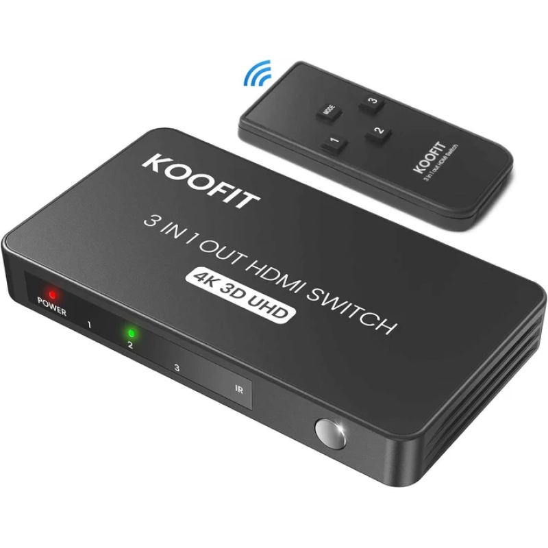 Автоматичний HDMI Splitter KOOFIT 3 в 1 з дистанційним керуванням 4K@60Hz, 3 порти підтримують 4K 3D UHD