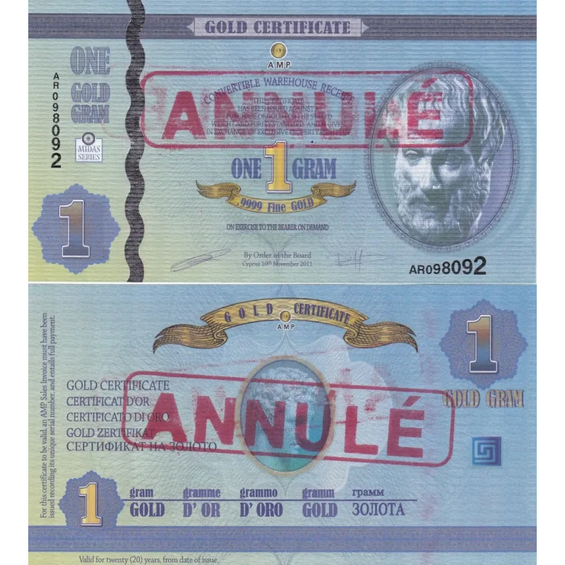 Кіпр AMP — 1 грам золотого сертифіката Annule 2011 — UNC