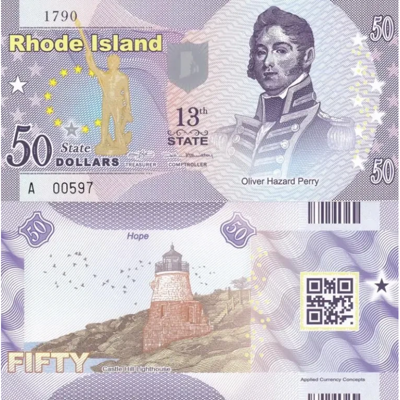 Fantasy/США — 50 Dollars 2014 — 13th state Rhode Island — Polymer — Сувенір — aUNC Fantasy/США — 50 Dollars 2014 — 13th state Rhode Island — Polymer — Сувенір — aUNC
