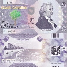 Fantasy/США — 50 Dollars 2014 — 8th state South Carolina — Polymer — Сувенір — UNC