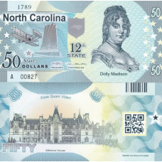 Fantasy/США — 50 Dollars 2014 — 12th state North Carolina — Polymer — Сувенір — UNC