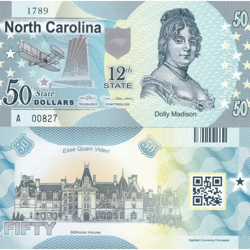 Fantasy/США — 50 Dollars 2014 — 12th state North Carolina — Polymer — Сувенір — UNC Fantasy/США — 50 Dollars 2014 — 12th state North Carolina — Polymer — Сувенір — UNC