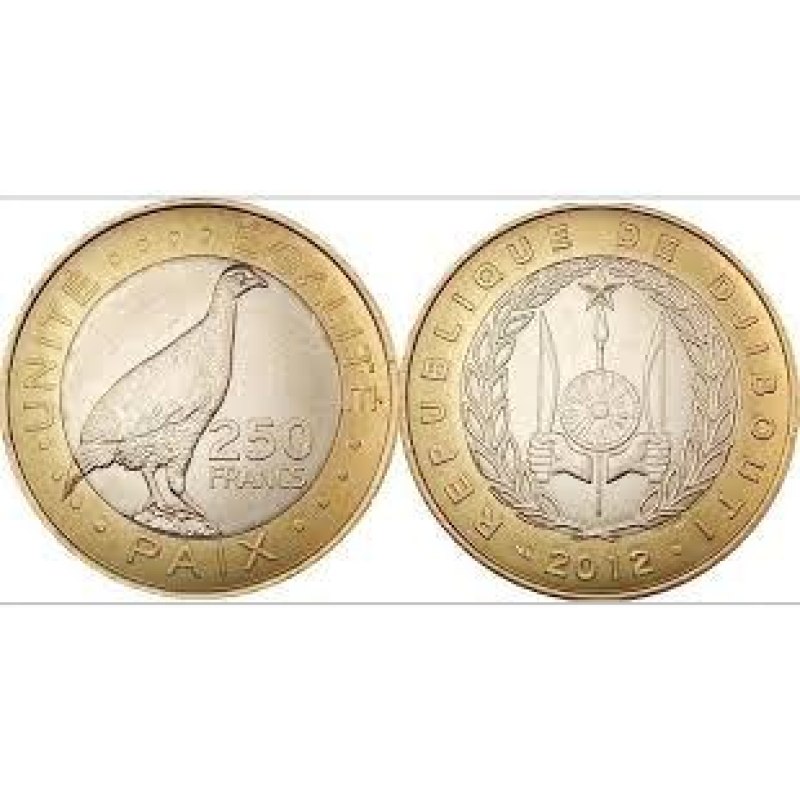 250 Фросів. Джибути. Птах Турач. 2012 рік. UNC 250 Фросів. Джибути. Птах Турач. 2012 рік. UNC