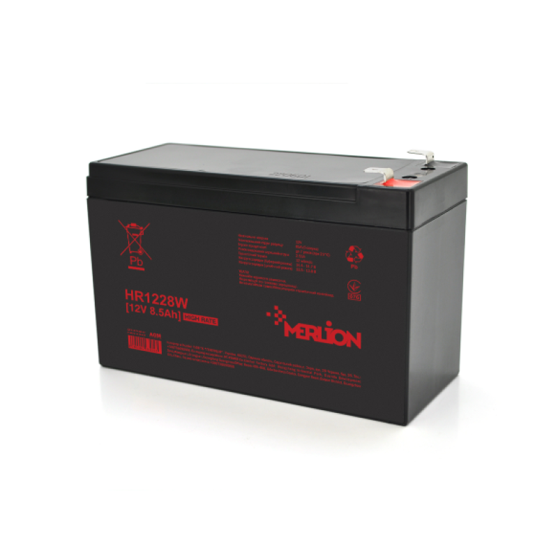 Акумуляторна батарея MERLION HR1228W, 12 V 8,5 Ah ( 151 х 65 х 94 (100) ), 2.2 kg Black Q10/420