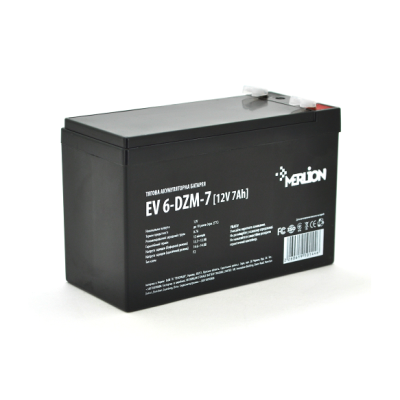 Тягова акумуляторна батарея Merlion EV 6-DZM-7, 12 V 7 Ah F2 (151*65*93), 2.1 kg Q10
