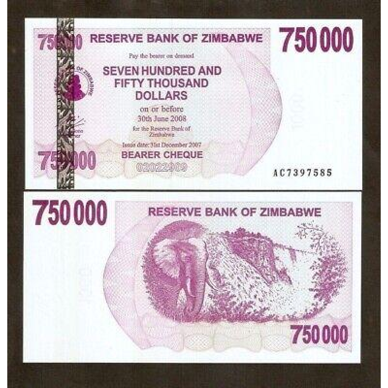 Зімбабве /Зимбабве 750000 доларів 2007р UNC Р-52