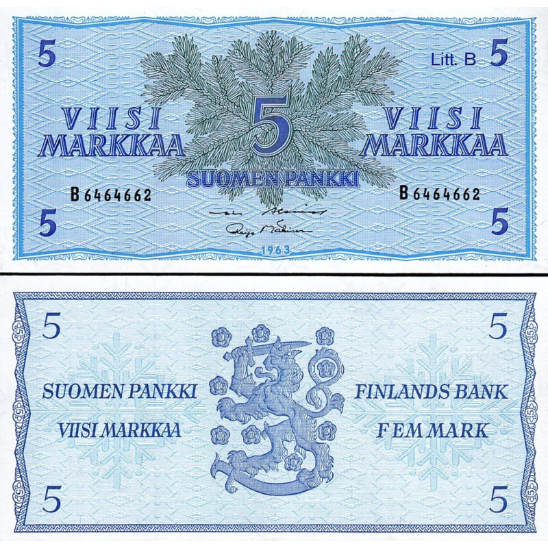 Фінляндія / Финляндия / Finland 5 Markkaa 1963 Pick 106А UNC Фінляндія / Финляндия / Finland 5 Markkaa 1963 Pick 106А UNC