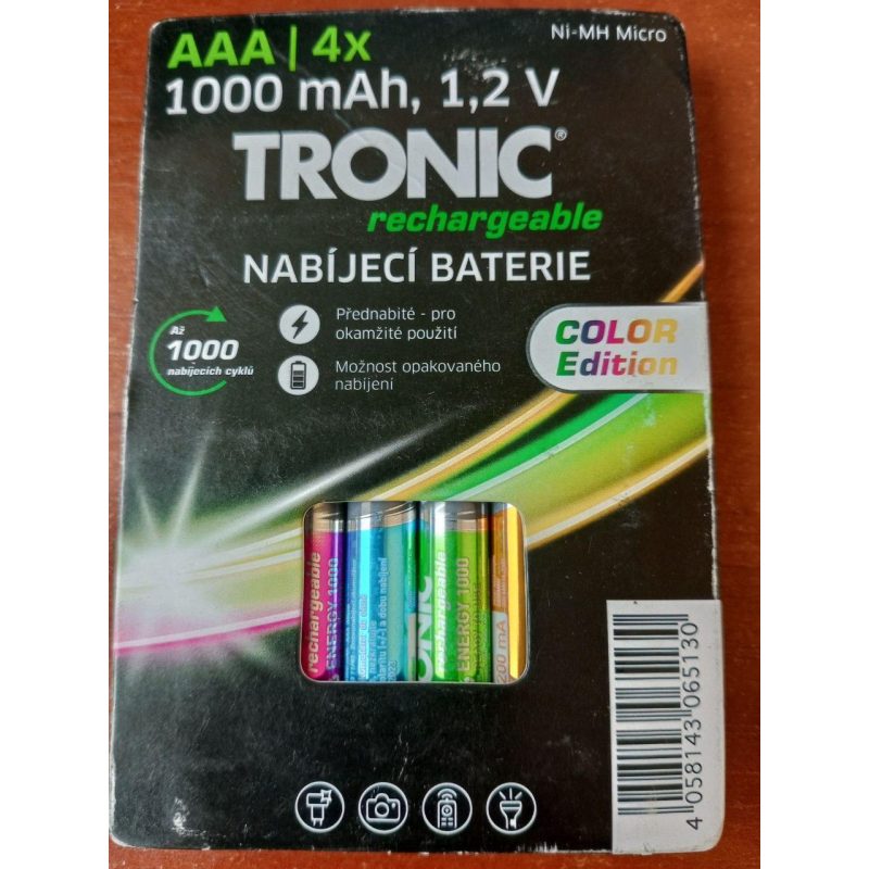 Акумуляторні батареї Micro-NiMH AAA HR03 1000 mAh 1.2v 4 шт кольорові TRONIC Акумуляторні батареї Micro-NiMH AAA HR03 1000 mAh 1.2v 4 шт кольорові TRONIC