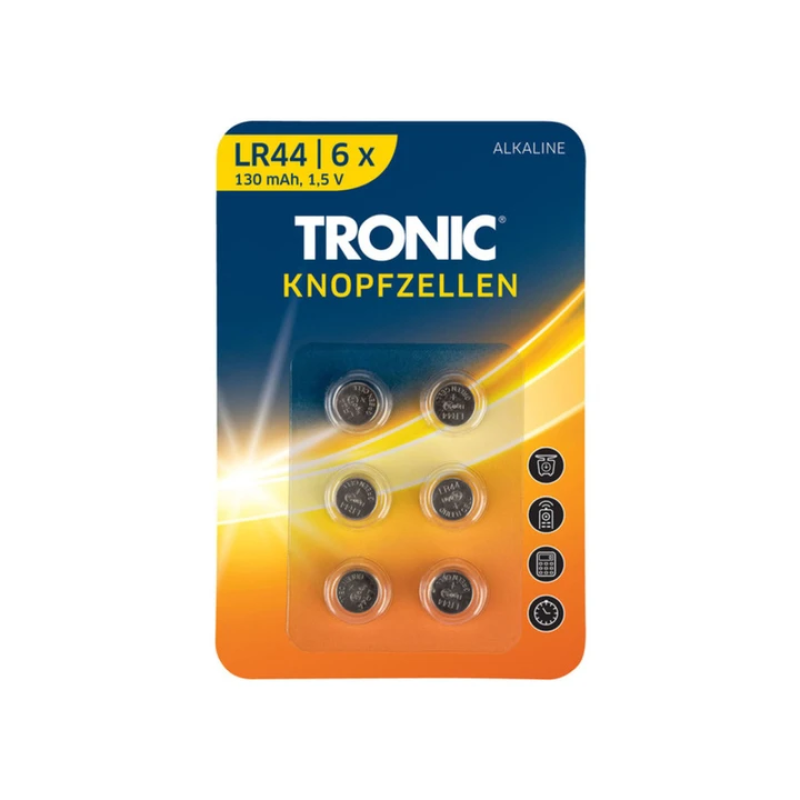 Батарейки таблетки LR 44 6 шт TRONIC Alkalines 1,5 V Батарейки таблетки LR 44 6 шт TRONIC Alkalines 1,5 V