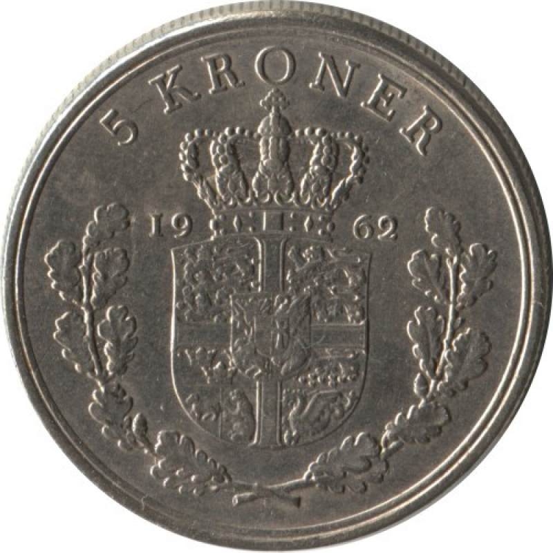 Монета 5 крон. 1962 рік, Данія. Монета 5 крон. 1962 рік, Данія.