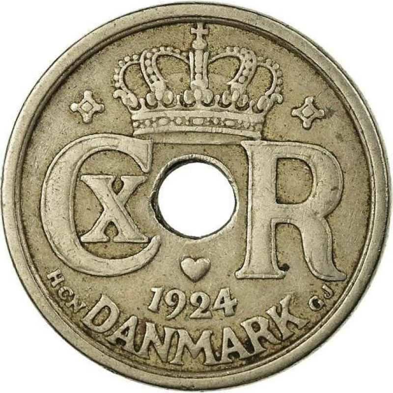 Монета 25 ере. 1924 рік, Данія.