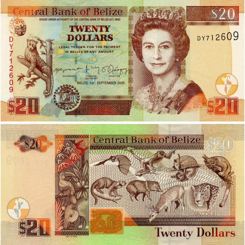 Беліз / Белиз / Belize 20 dollars 2020 Pick 69g UNC Беліз / Белиз / Belize 20 dollars 2020 Pick 69g UNC