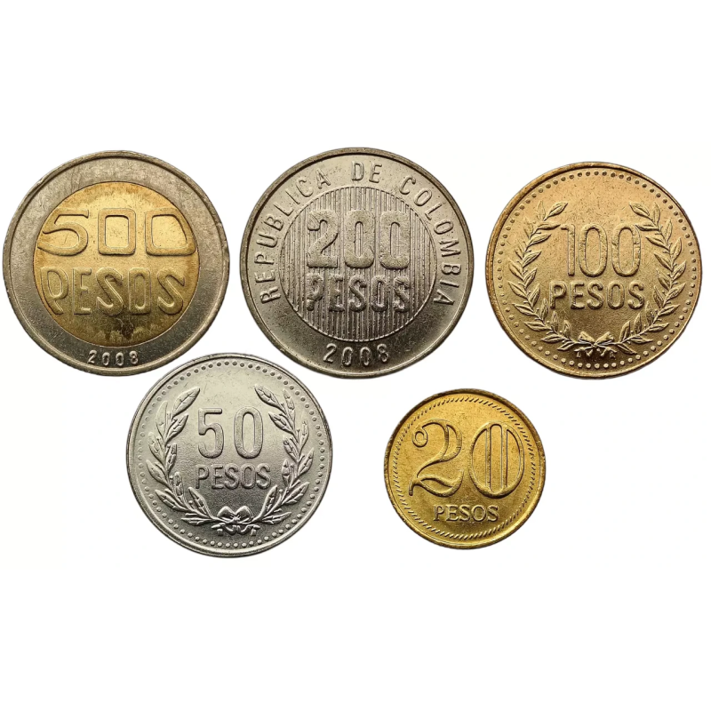 Colombia Колумбія набір 5 монет 20 50 100 200 500 Pesos 1994 - 2010 UNC Colombia Колумбія набір 5 монет 20 50 100 200 500 Pesos 1994 - 2010 UNC
