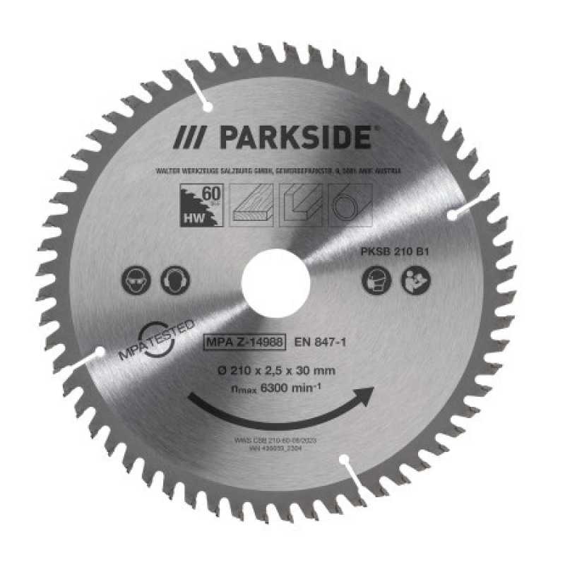 Полотно для дискової пили Parkside PKSB 210 B1 з 60 зубцями (210х2,5х30 мм) Німеччина Полотно для дискової пили Parkside PKSB 210 B1 з 60 зубцями (210х2,5х30 мм) Німеччина