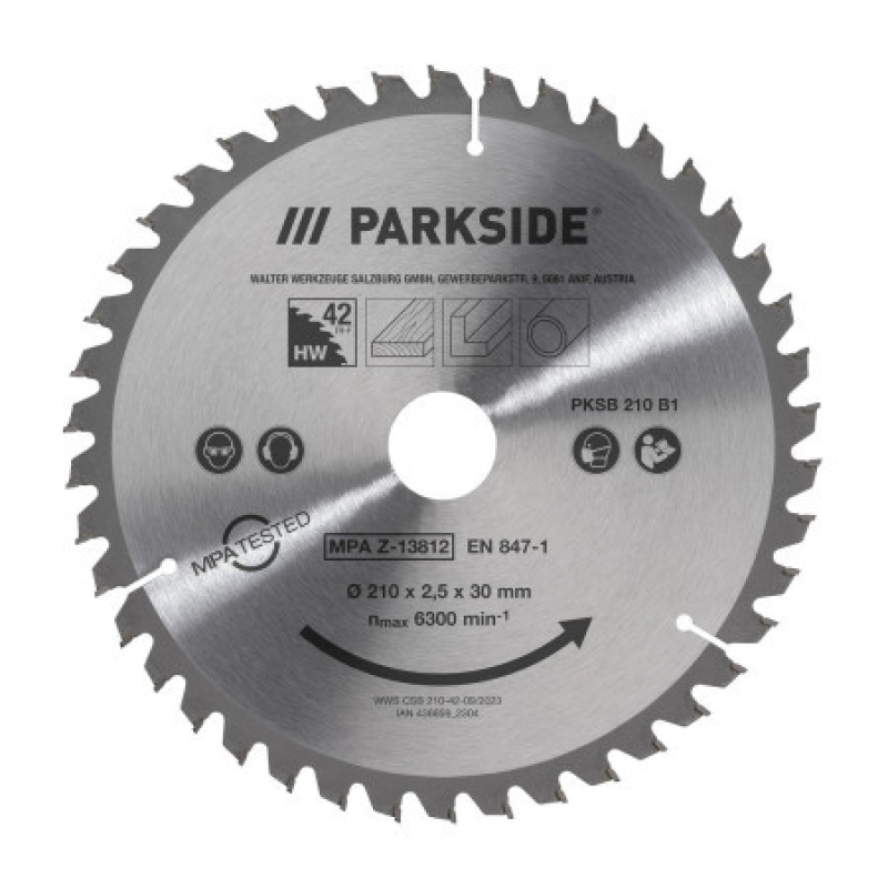 Полотно для дискової пили Parkside PKSB 210 B1 з 42 зубцями (210х2,5х30 мм) Німеччина