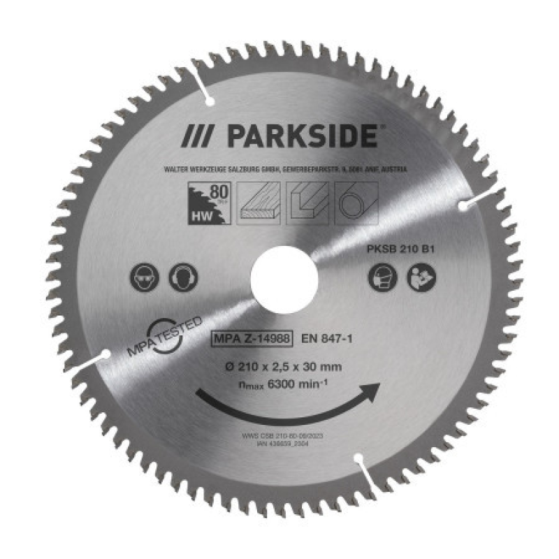 Полотно для дискової пили Parkside PKSB 210 B1 з 80 зубцями (210х2,5х30 мм) Німеччина Полотно для дискової пили Parkside PKSB 210 B1 з 80 зубцями (210х2,5х30 мм) Німеччина