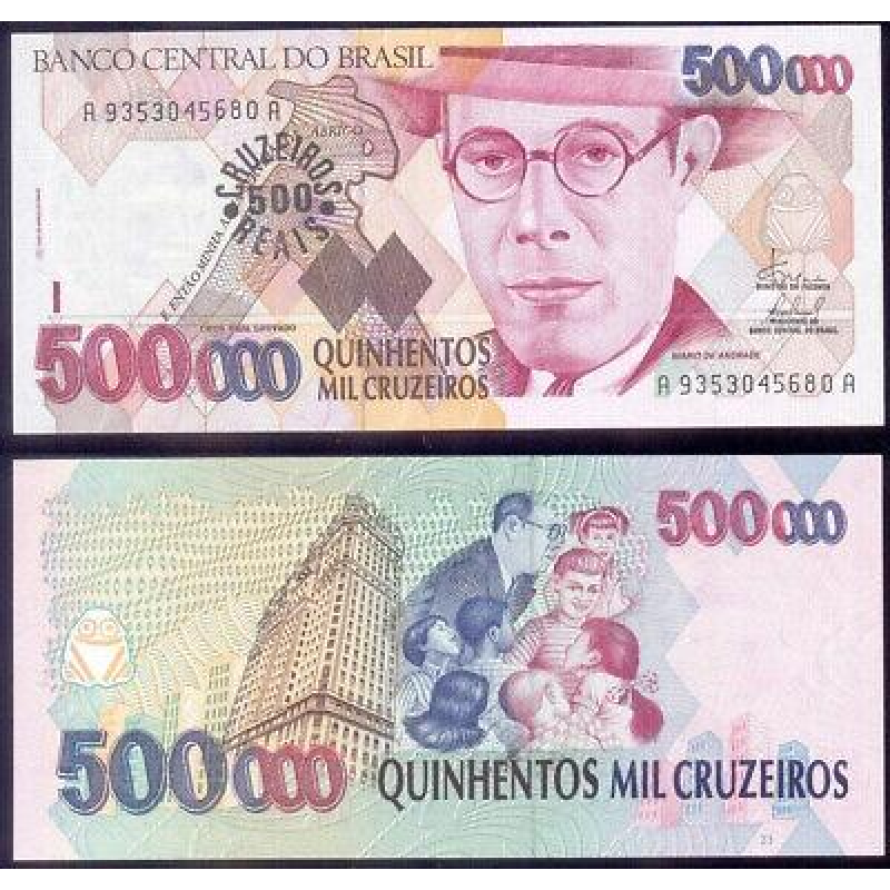 Бразилія / Бразилия / Brasil 500 Cruzeiros Reais on 500000 Cruzeiros (1993) Pick 239a UNC Бразилія / Бразилия / Brasil 500 Cruzeiros Reais on 500000 Cruzeiros (1993) Pick 239a UNC