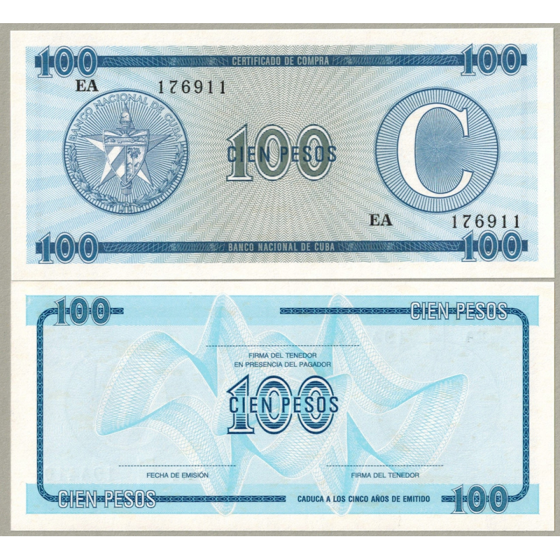 Куба 100 песо 1985р UNC P-FX25