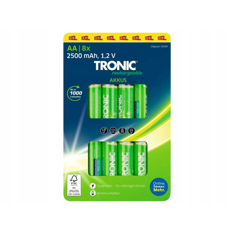 Аккумуляторные батареи Mignon-NiMH AA HR6 2500mAh 1.2v 8 шт зеленый TRONIC Аккумуляторные батареи Mignon-NiMH AA HR6 2500mAh 1.2v 8 шт зеленый TRONIC