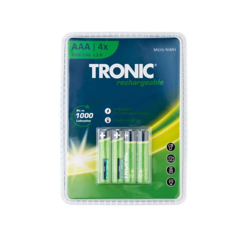 Акумуляторні батареї Micro-NiMH AAA HR03 1000 mAh 1.2v 4 шт зелений TRONIC