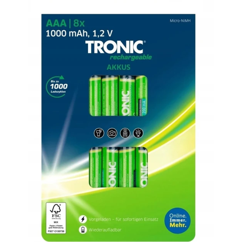 Акумуляторні батареї Tronic, AAA 1000 мА·год, NiMH, 8 шт. Акумуляторні батареї Tronic, AAA 1000 мА·год, NiMH, 8 шт.