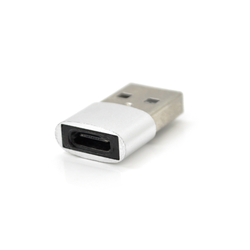 Переходник HOCO USB2.0(M) => Type-C(F), Silver
