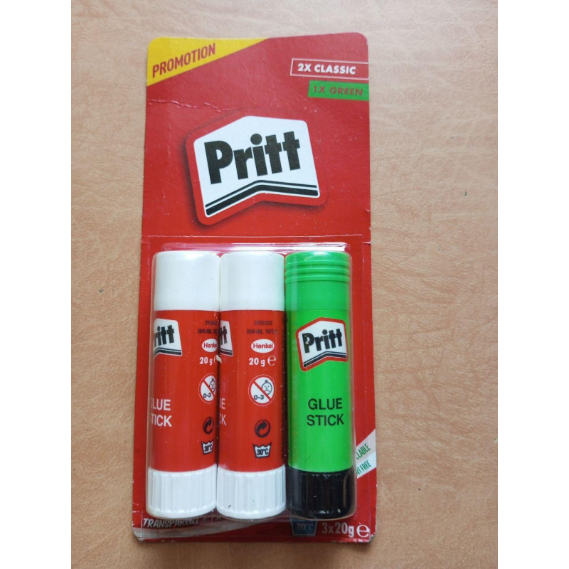 Клей-олівець, набір 3 шт по 20 гр, Pritt білий з зеленим Німетчина Клей-олівець, набір 3 шт по 20 гр, Pritt білий з зеленим Німетчина