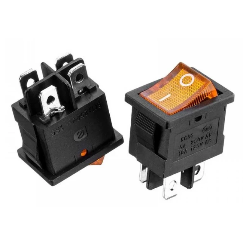 Перемикач Daier KCD1-4-201N, з підсвічуванням, ON-OFF, 4pin, 6A 250V, жовтий Перемикач Daier KCD1-4-201N, з підсвічуванням, ON-OFF, 4pin, 6A 250V, жовтий