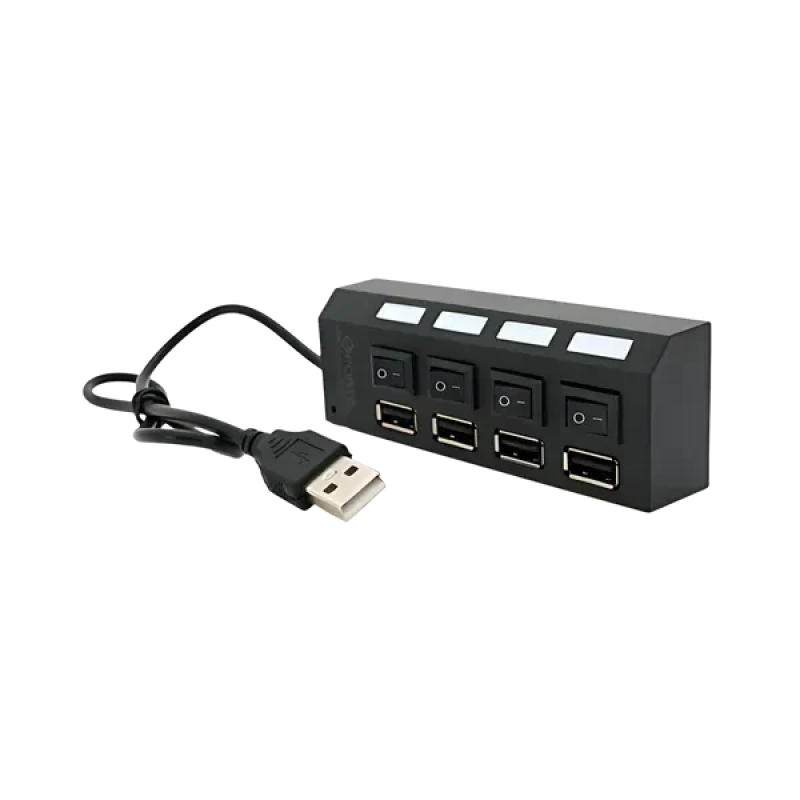 USB HUB на 4 порти USB 2.0, з вимикачами та підсвічуванням, активний (в блістері)