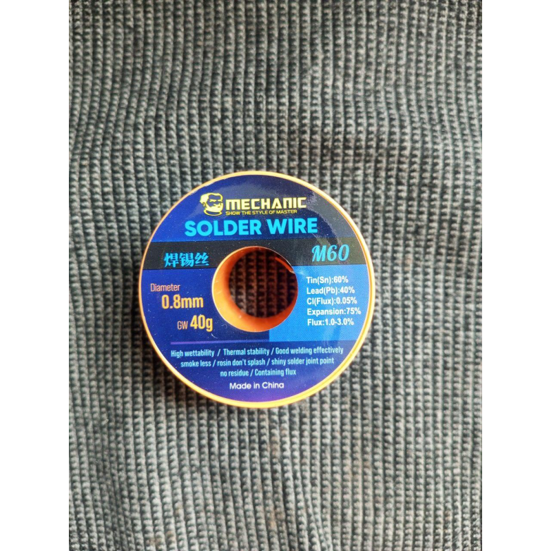 Припій Mechanic M60 (Sn60/Pb40), діам.-0.8мм, 40гр., на катушці Припій Mechanic M60 (Sn60/Pb40), діам.-0.8мм, 40гр., на катушці