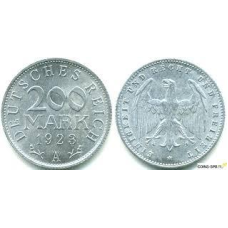 Монета 200 марок. 1923 рік (А), Веймарська республіка.