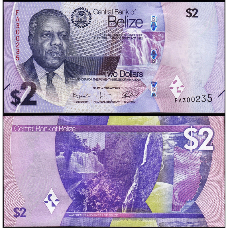 Беліз / Белиз / Belize 2 dollars 2025 Pick 73 UNC Беліз / Белиз / Belize 2 dollars 2025 Pick 73 UNC