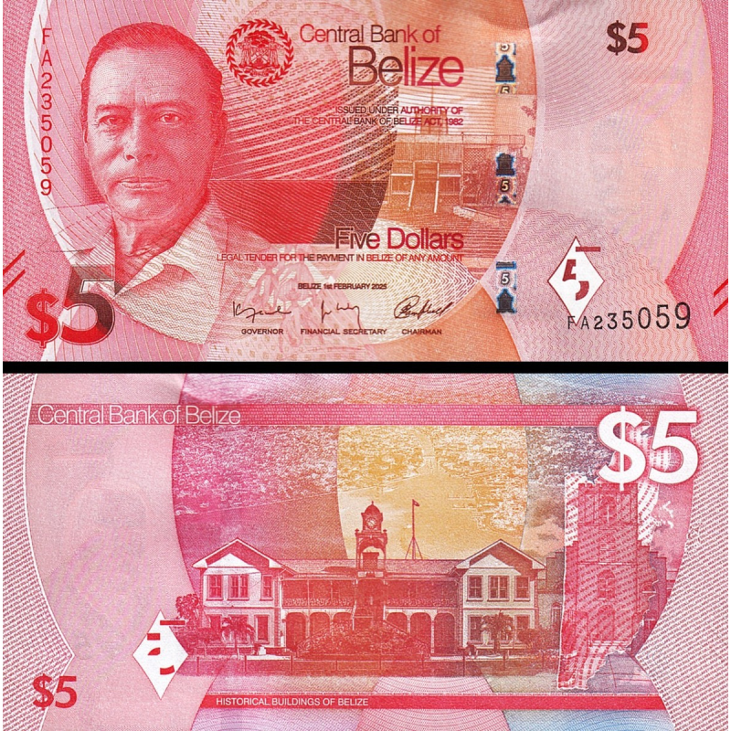 Беліз / Белиз / Belize 5 dollars 2025 Pick 74 UNC